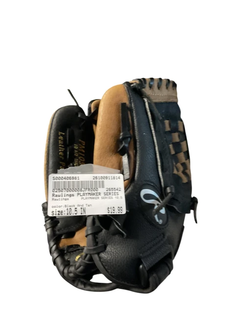 Vist Large View of Product Image Which is Used Rawlings PLAYMAKER SERIES 10.5 BB/SB Glove LH Throw Black And Tan 10 1/2"