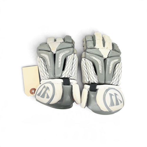 Vist Large View of Product Image Which is Used Warrior BURN PRO Lacrosse Gloves Mens Grey And White 15"