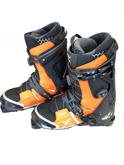Vist Large View of Product Image Which is Used APEX MC2 Mens DH Ski Boot Black And Orange 300 MP - M12