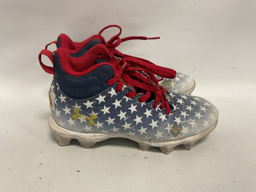 Vist Large View of Product Image Which is Used Under Armour Jr FB Cleats White/Red/Navy Junior 03