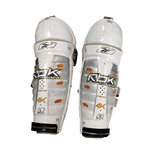 Vist Large View of Product Image Which is Used Reebok 4K Senior Shin Guards White 15"