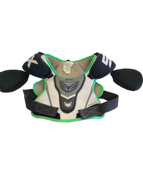 Vist Large View of Product Image Which is Used STX CELL 100 SHOULDER PADS Lacrosse Shoulder Pads Black SM