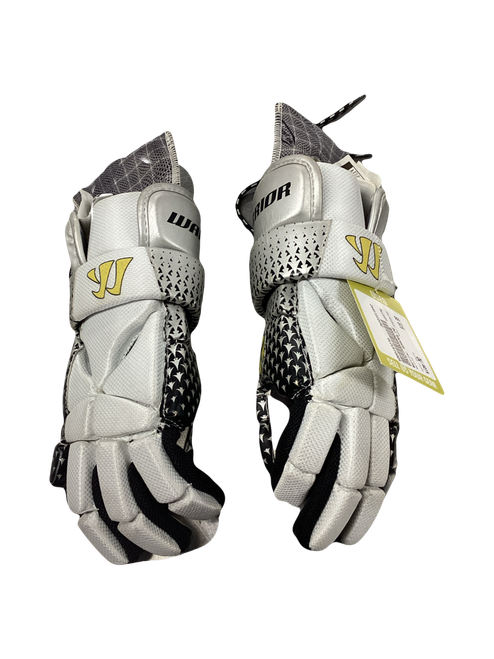 Vist Large View of Product Image Which is Used Warrior ADRENALINE Lacrosse Gloves Mens White MD