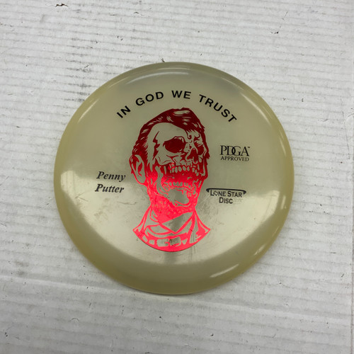 Vist Large View of Product Image Which is Used Lone Star Disc GLOW PENNY Disc Golf Putter White 174g