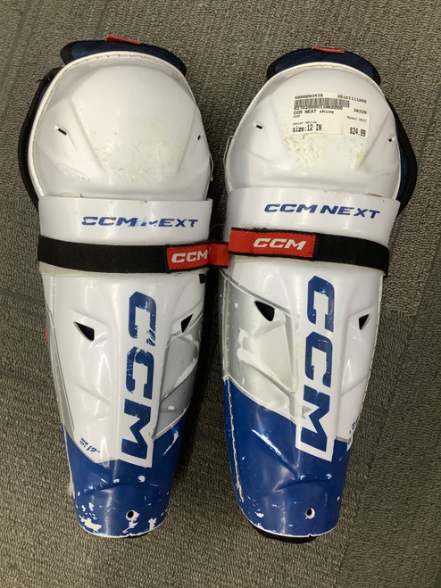 Vist Large View of Product Image Which is Used CCM NEXT Intermediate Shin Guards White 12"