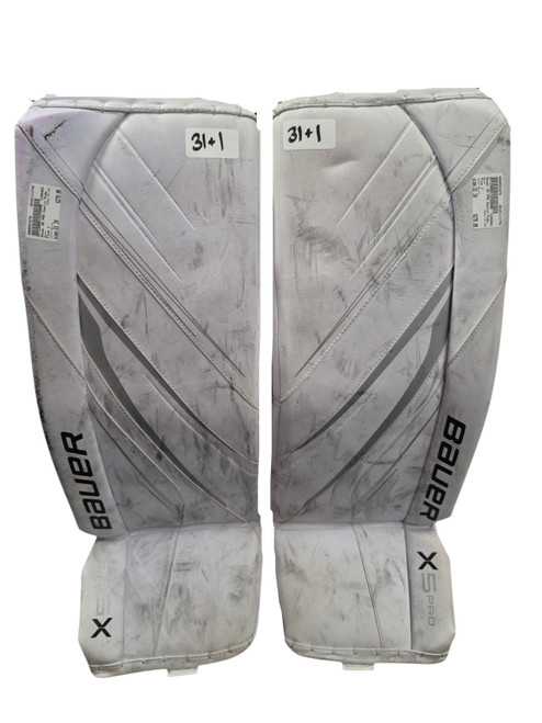 Vist Large View of Product Image Which is Used Bauer Vapor X5 Pro Intermediate Goalie Pads White 31"+1 (Medium)