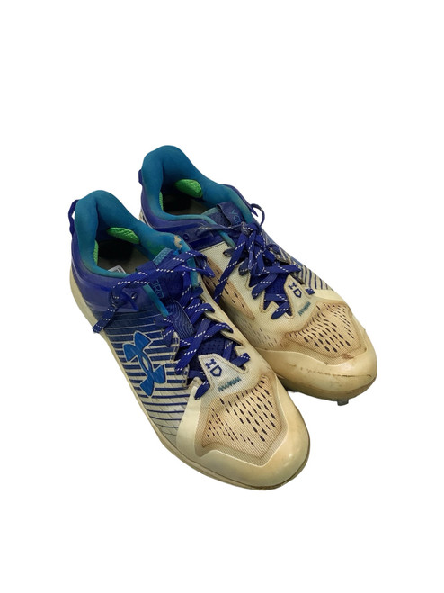Vist Large View of Product Image Which is Used Under Armour 10 SPIKE BB/SB Cleats Royal Blue And White Senior 10.5