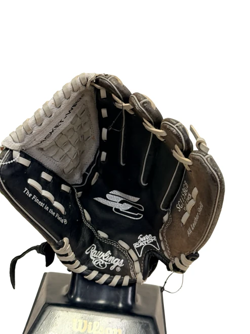 Vist Large View of Product Image Which is Used Rawlings SURE CATCH SC115BGB Leather Shell Junior Baseball Glove RH Throw Black 11 1/2"