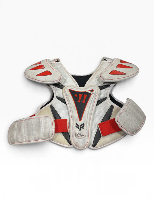 Vist Large View of Product Image Which is Used Warrior RABIL NEXT Lacrosse Shoulder Pads White MD