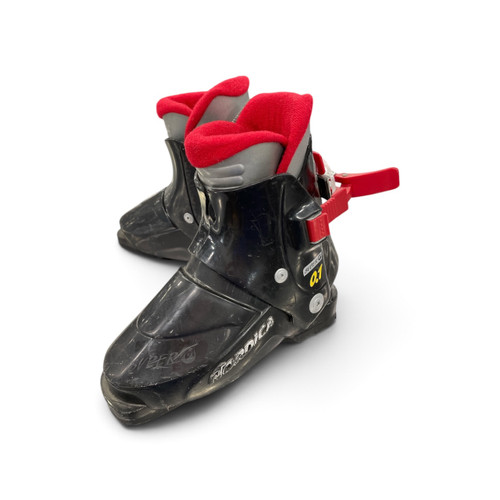 Vist Large View of Product Image Which is Used Nordica Super 0.1 Boys Downhill (DH) Ski Boots Black 195 MP - Y13, side view