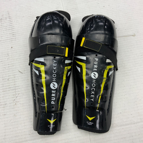 Vist Large View of Product Image Which is Used Pure Hockey Junior Shin Guards Black 11"