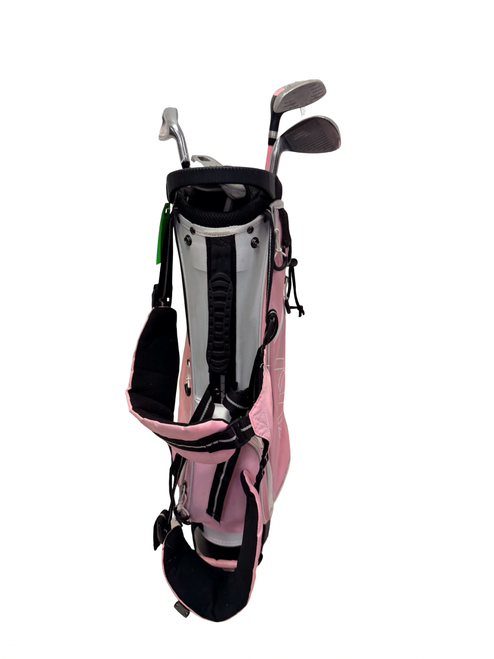 Vist Large View of Product Image Which is Used KVV HIGH LAUNCH JUNIOR Golf Package Set RH Pink And White 4-Clubs Age 6-8
