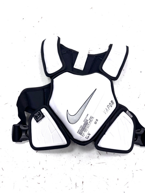 Vist Large View of Product Image Which is Used Nike VAPOR ELITE SPEED PAD Lacrosse Shoulder Pads White MD