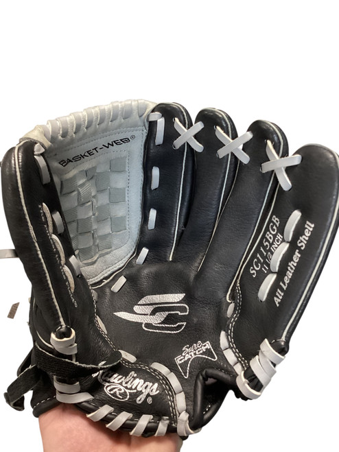 Vist Large View of Product Image Which is Used Rawlings SURE CATCH 11.5 BLK/GREY BB/SB Glove RH Throw Black 11 1/2"