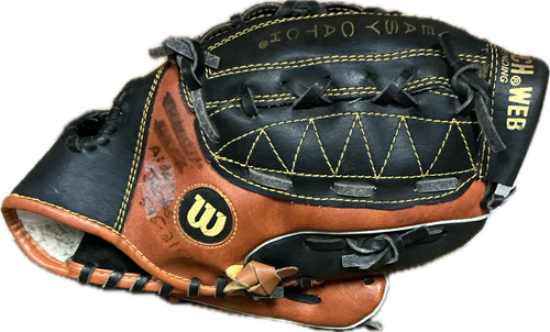 Vist Large View of Product Image Which is Used Wilson A2494 BB/SB Glove RH Throw Brown And Black 10 1/2"