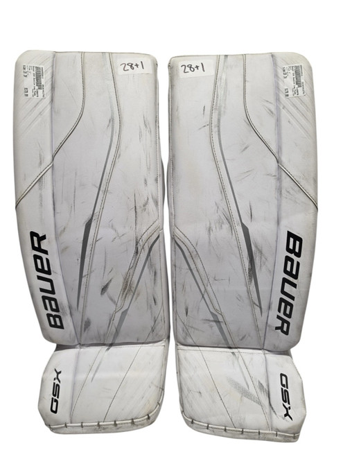 Vist Large View of Product Image Which is Used Bauer GSX Goalie Leg Pads Junior White 28"