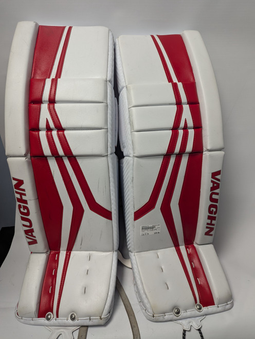 Vist Large View of Product Image Which is Used Vaughn V9 INTERMEDIATE LEG PADS Goalie Leg Pads Inter White 31"