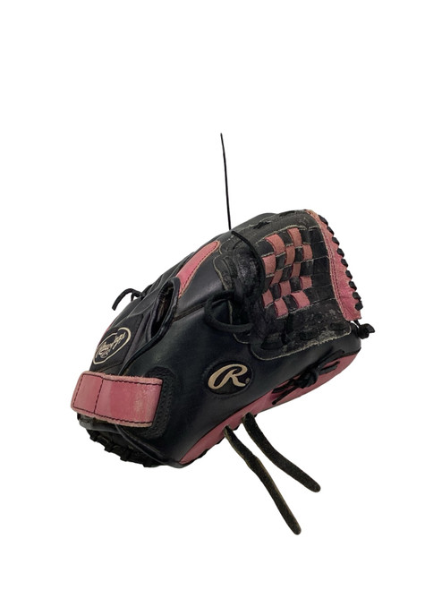 Vist Large View of Product Image Which is Used Rawlings FASTPITCH SB FP22SB RH Throw Fastpitch Gloves Black And Pink 12"