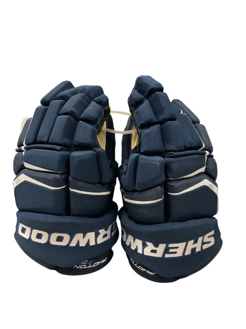 Vist Large View of Product Image Which is Used Sher-wood CODE PROTON 2 14 HG Senior Gloves Navy Blue 14"