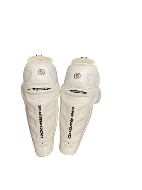 Vist Large View of Product Image Which is Used Sher-wood 5030 HOF 15 SG Senior Shin Guards White 15"