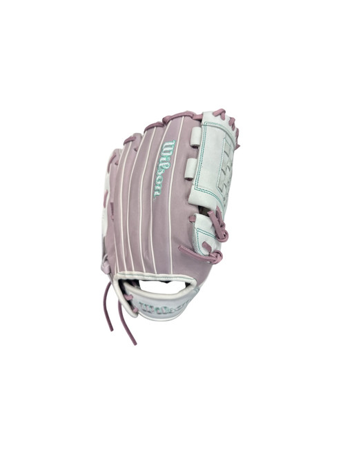 Vist Large View of Product Image Which is Used Wilson A1000 NEW RH Throw Fastpitch Gloves White 12"