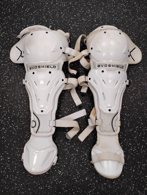 Vist Large View of Product Image Which is Used Evoshield PRO-SRZ Catchers Leg Guards White Adult
