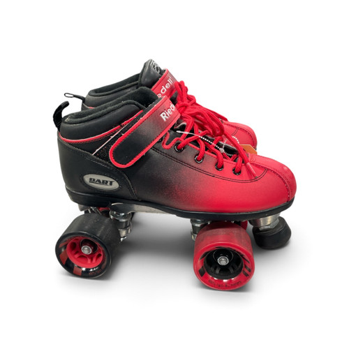 Vist Large View of Product Image Which is Used Riedell Dart Senior Quad Roller Skates Red Senior Size 6, side view (pair)