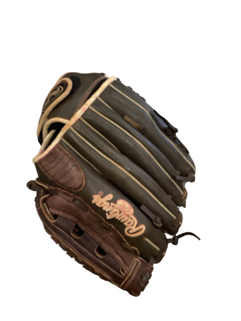 Vist Large View of Product Image Which is Used Rawlings FASTPITCH RH Throw Fastpitch Gloves Brown 12"