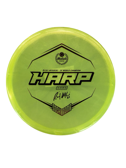 Vist Large View of Product Image Which is Used Westside SOCKI BOMB HARP Disc Golf Mid Range Yellow