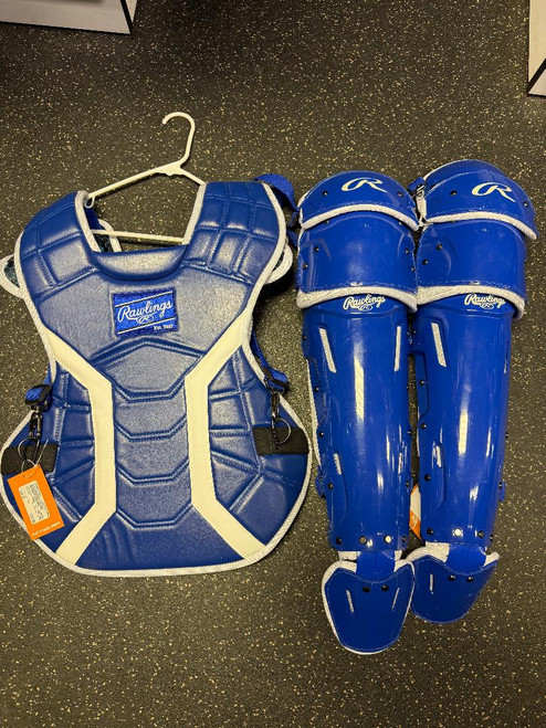 Vist Large View of Product Image Which is Like New Rawlings MACH PRO Catcher's Chest Protector and Leg Guards Royal Blue LG
