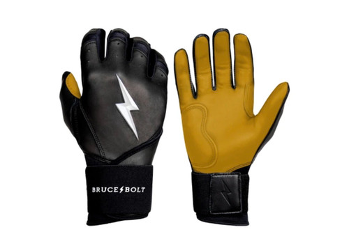 Vist Large View of Product Image Which is New ADULT BLACK PREMIUM PRO LONG CUFF BRUCE BOLT BATTING GLOVES