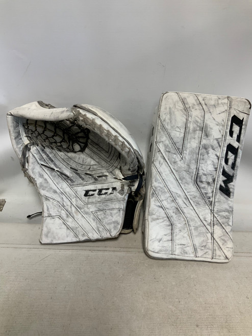 Vist Large View of Product Image Which is Used CCM AXIS 1.9 CATCHER BLOCKER SET Senior Goalie Catcher White