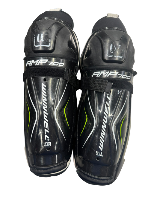 Vist Large View of Product Image Which is Used WinnWell AMP700 Junior Shin Guards Black 11"