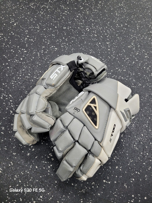 Vist Large View of Product Image Which is Used STX CELL IV Lacrosse Gloves Mens Grey 12"