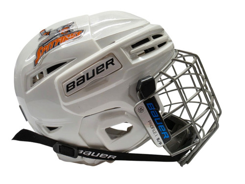 Vist Large View of Product Image Which is Used Bauer IMS 5.0 Helmet Cage Combo White SM With Massachusetts Spitfires Decals