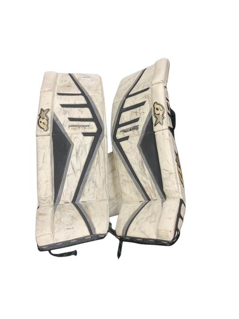 Vist Large View of Product Image Which is Used Brians G-NETIK PRO 2 Goalie Leg Pads Senior White 33"