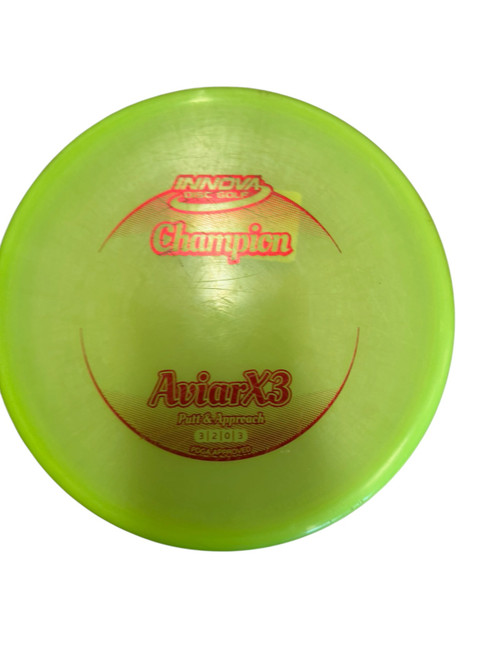 Vist Large View of Product Image Which is Used Innova CHAMPION AVIAR X3 Disc Golf Putter Neon Green