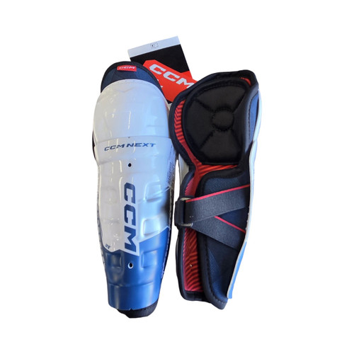 Vist Large View of Product Image Which is Used CCM NEXT YOUTH SHIN GUARDS Youth Shin Guards White 9"