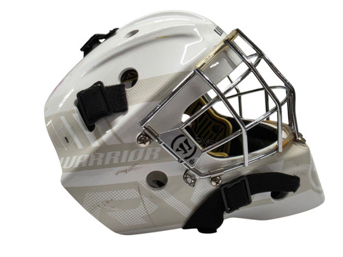 Vist Large View of Product Image Which is Used Warrior Ritual F1 Youth Goalie Mask White