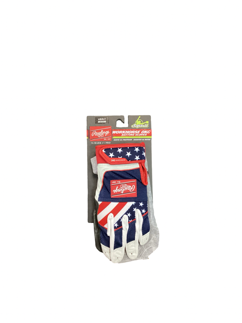 Vist Large View of Product Image Which is Used Rawlings BB/SB Batting Gloves White/Red/Navy MD