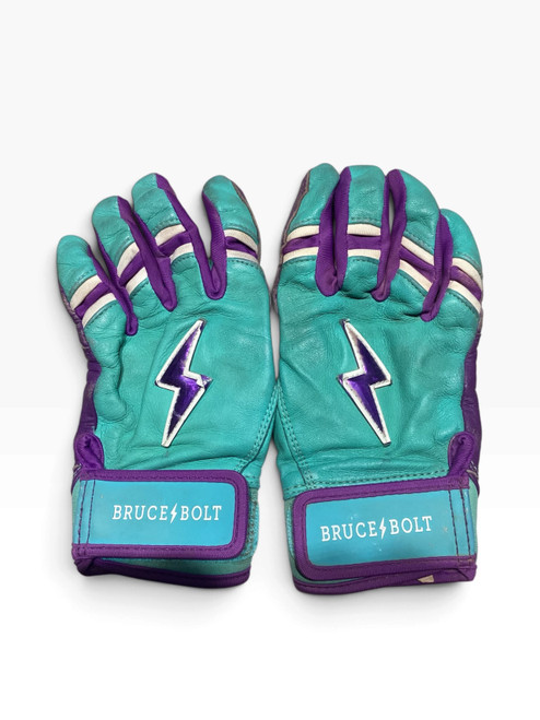 Vist Large View of Product Image Which is Used BRUCE BOLT BATTING GLOVES BB/SB Accessory Purple And Turquoise MD