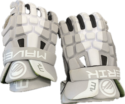 Vist Large View of Product Image Which is Used Maverik MX Lacrosse Gloves Mens Grey 12"