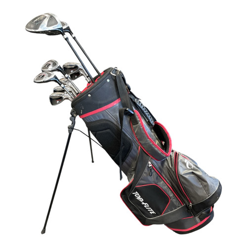 Vist Large View of Product Image Which is Used Top Flite 9 Piece Mens Golf Package Set Right Handed White/Black/Red, full set in stand bag