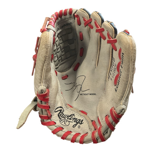 Vist Large View of Product Image Which is Used Rawlings MIKE TROUT BB/SB Glove RH Throw Grey 9 1/2"