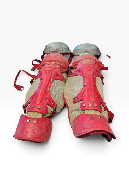 Vist Large View of Product Image Which is Used Rawlings SHIN GUARDS Catchers Leg Guards Red Adult