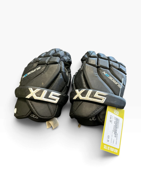 Vist Large View of Product Image Which is Used STX 400 SURGEON Lacrosse Gloves Junior Black SM
