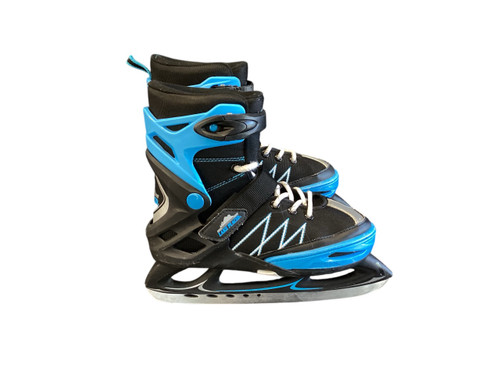 Vist Large View of Product Image Which is Used Lake Placid ADJUSTABLE 2-6 Boys Softboot Skate Black And Carolina Blue Adjustable