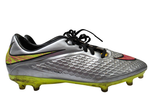 Vist Large View of Product Image Which is Used Nike Hypervenom Soccer Cleats Grey And Yellow Size 10