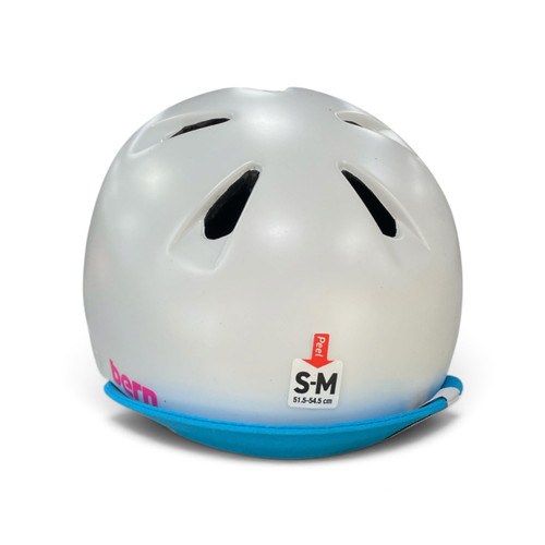 Vist Large View of Product Image Which is Used Bern Skateboard Helmet White S/M, top view with size sticker