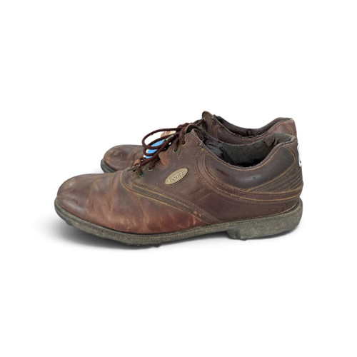 Vist Large View of Product Image Which is Used FootJoy Mens Golf Shoes Brown Senior Size 9, side view, pair